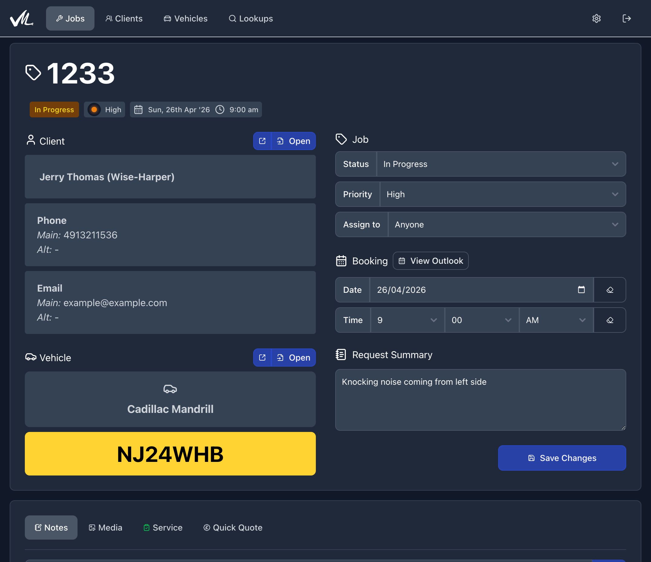 Mechanise client record screenshot