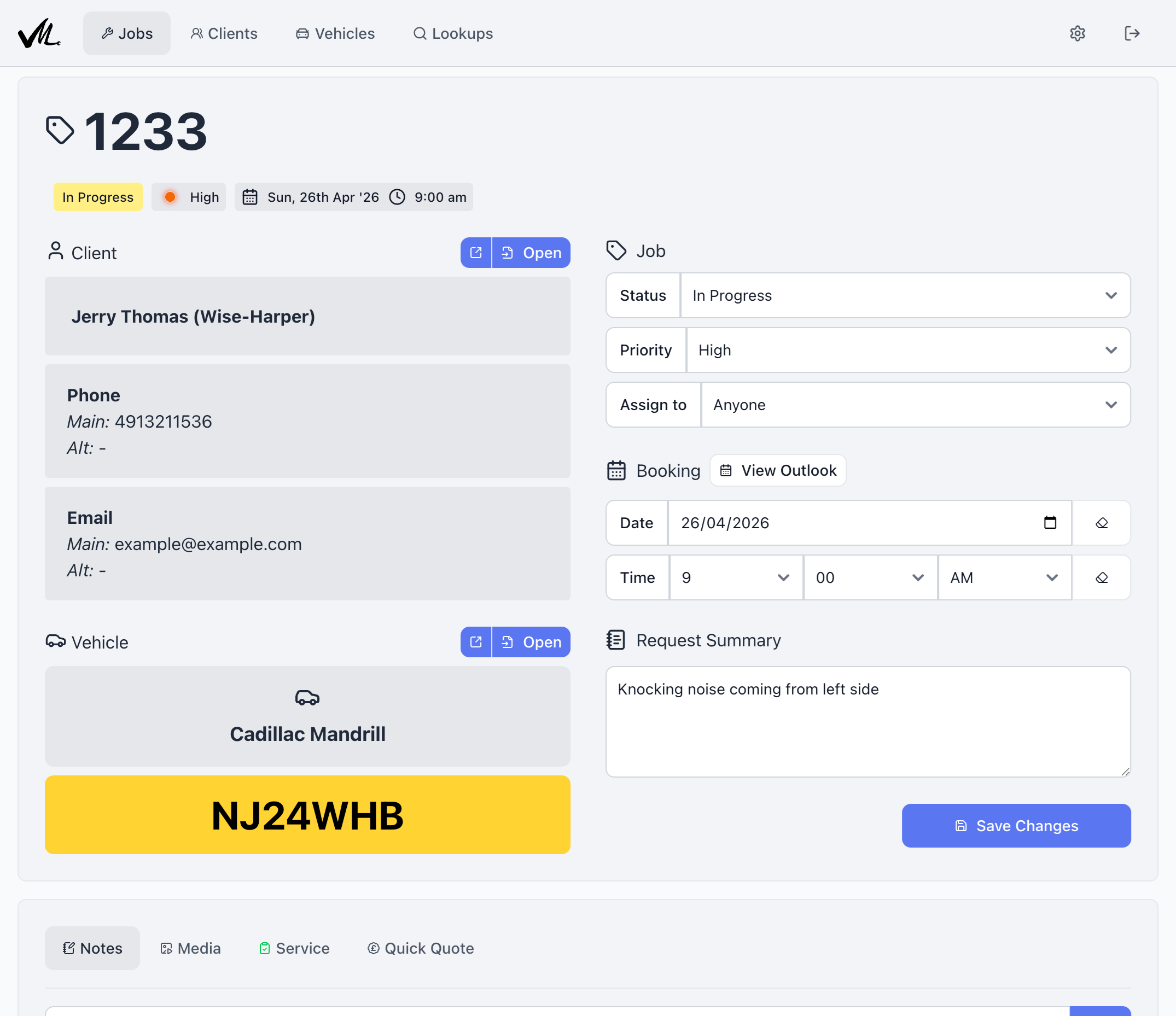 Mechanise client record screenshot